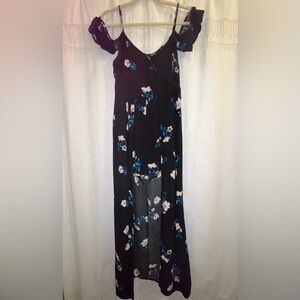 Xhilaration High-Low Off Shoulder Romper Dress in Black Floral, size Small